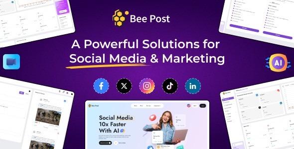 BeePost v1.2 - AI社交媒体管理与内容创作SaaS订阅系统 WordPress主题