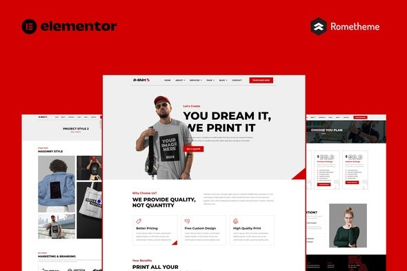 D-Shirt - T恤设计与印刷Elementor Pro全站模板套件