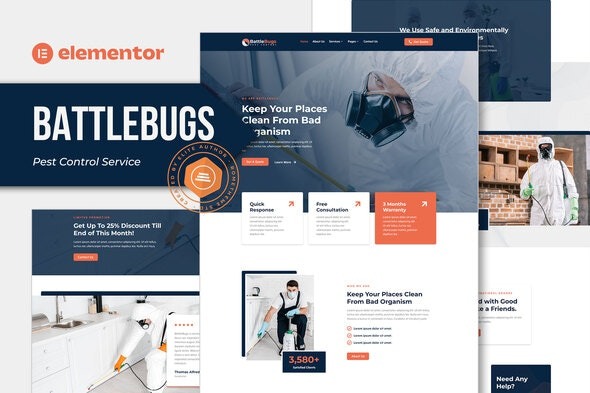 BattleBugs - 害虫防治服务Elementor模板套件