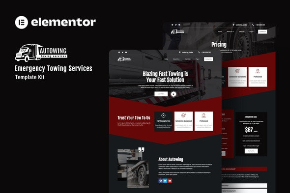 Autowing - 紧急拖车服务Elementor模板套件