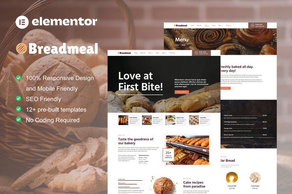BreadMeal – 面包店与蛋糕Elementor模板套件