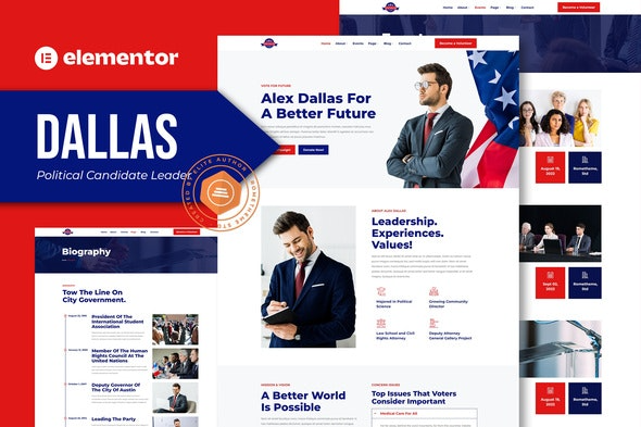 Dallas - 政治候选人领导者Elementor模板套件