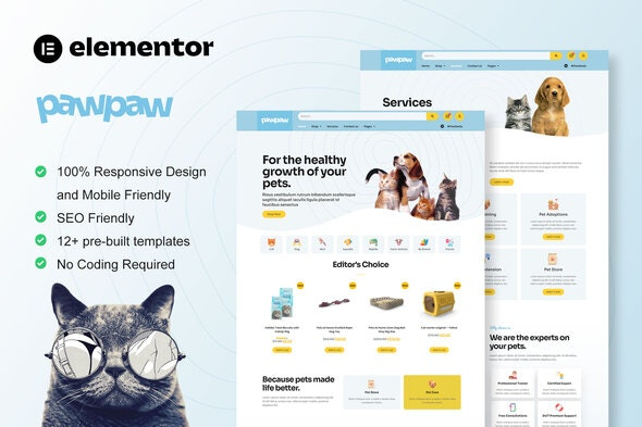 PawPaw - WooCommerce宠物商店和宠物护理Elementor模板套件