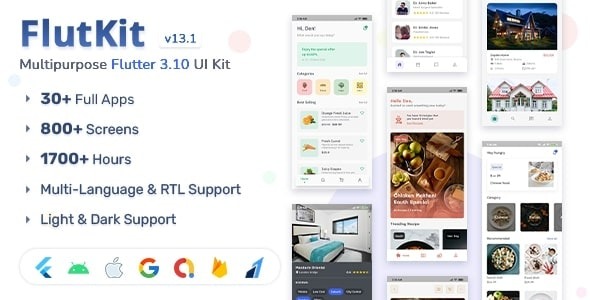 FlutKit (v15.0) Flutter UI Kit - 强大的Flutter用户界面工具包