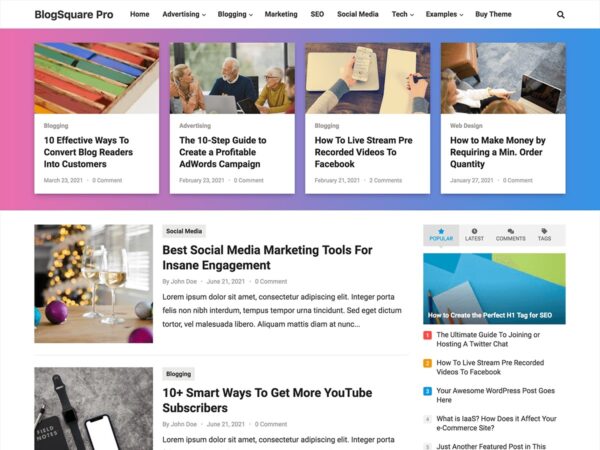 BlogSquare Pro v1.0.5 - 专业博客WordPress主题，提升内容展示效果