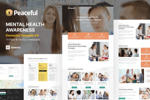 Peaceful – 心理健康意识 WordPress Elementor 模板套件