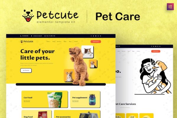 Pet Cute - 宠物护理与兽医Elementor模板套件