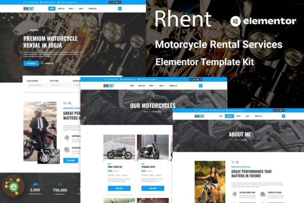 Rhent - 摩托车租赁服务Elementor模板套件