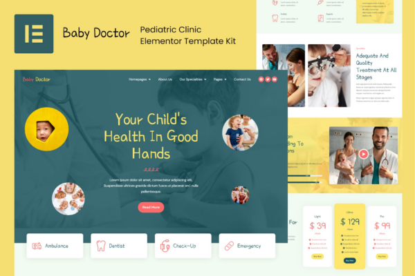 Baby – Doctor Pediatric Clinic Elementor Template Kit 婴儿医生儿科诊所Elementor模板套件