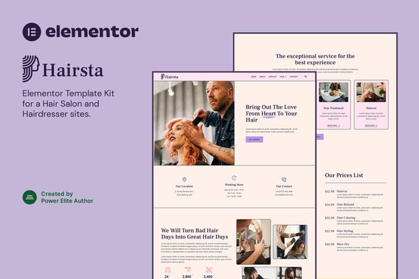 Hairsta - 美发沙龙与发型师Elementor模板套件