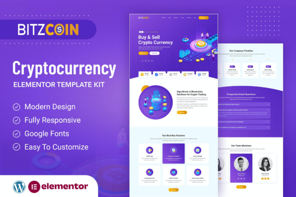 BitzCoin – 加密货币交易所Elementor模板套件