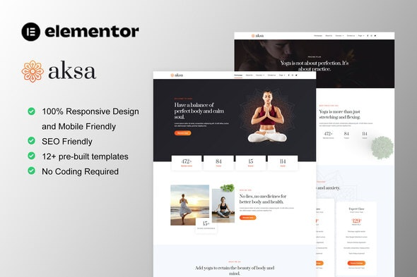 Aksa – 瑜伽教师与工作室Elementor模板套件