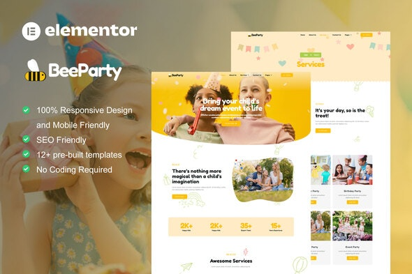 BeeParty – 儿童派对策划Elementor模板套件