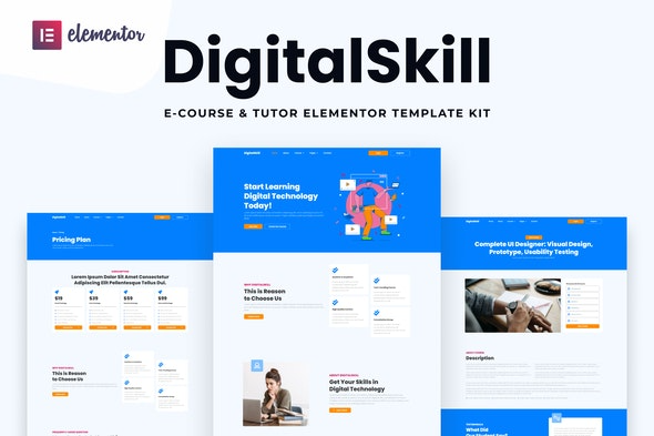 DigitalSkill – E-course & Online Tutorials Elementor Pro Template Kit – 在线课程和教育教程Elementor专业模板套件