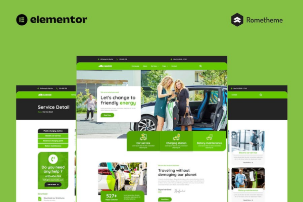 Caroze – 充电站与电动汽车服务Elementor Pro全站模板套件