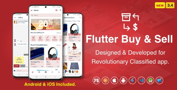 Flutter BuySell For iOS Android v3.5 (Olx, Mercari, Offerup, Carousell, Buy Sell, Classified) - 移动应用买卖平台解决方案