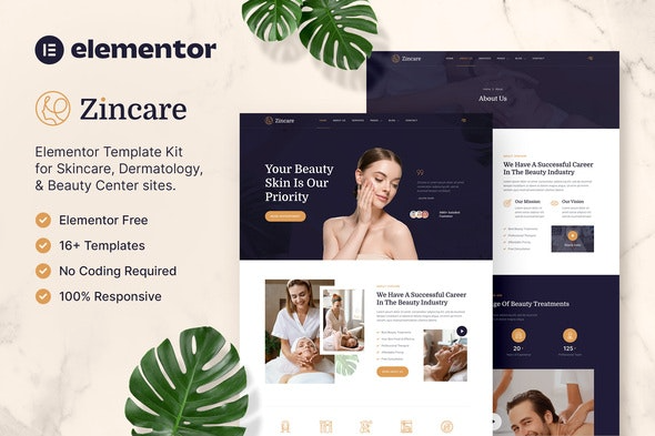 Zincare – Skincare & Dermatology Elementor Template Kit 皮肤护理与皮肤科Elementor模板套件