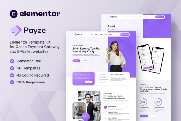 Payze – 在线支付网关与电子钱包Elementor模板套件
