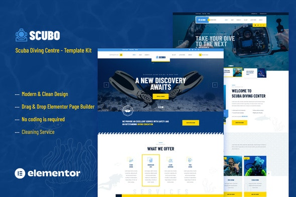 Scubo – Scuba Diving Centre Elementor Template Kit | 潜水中心Elementor模板套件