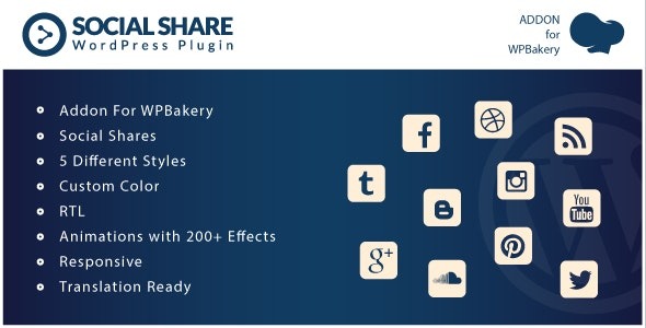 Social Share v1.0 Addons for WPBakery Page Builder WordPress插件 - WPBakery社交分享扩展插件
