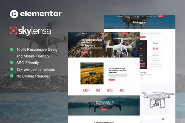 Skylensa – 航拍摄影与视频制作Elementor模板套件