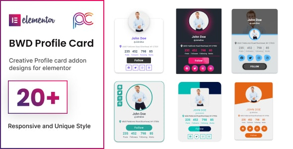 BWD Profile Card for elementor v1.0 - Elementor个人资料卡片插件