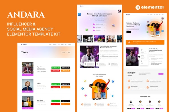 Andara - 网红与社交媒体机构模板 Elementor