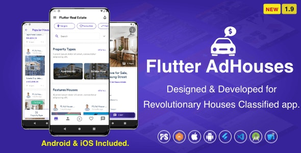 Flutter AdHouses 房屋分类买卖 iOS 和 Android 应用带聊天功能 v1.9