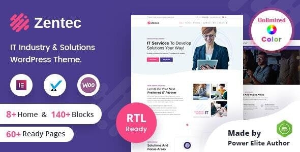 Zentec v2.2.0 IT解决方案公司WordPress主题 + RTL支持