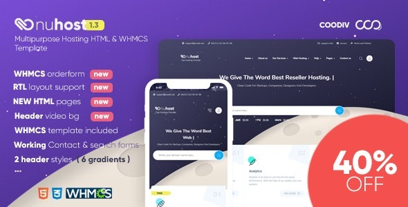 Nuhost (v1.3) 多功能主机HTML & WHMCS模板 - 专业主机服务网站模板