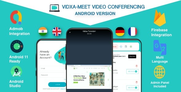 VIDXA MEET (v2.6) 免费视频会议和音频会议应用 | Zoom克隆版 (Android + 管理面板)