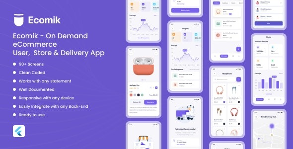 Ecomik (v1.0) 电子商务Flutter应用模板 - 用户、商店和配送