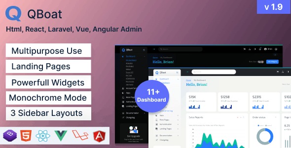 Qboat (v1.9.0) Bootstrap 5响应式管理仪表板模板