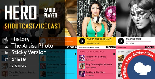 Hero for WPBakery v3.5 - 适用于WPBakery的Hero Shoutcast和Icecast广播播放器历史记录可视化编辑器插件