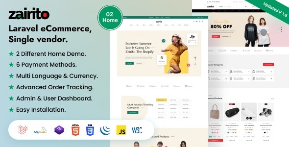 Zairito (v1.8) Laravel电子商务系统 | 单商户解决方案