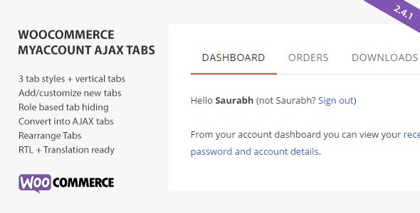SS WooCommerce Myaccount Ajax Tabs v2.8.0 - WooCommerce会员中心Ajax标签页插件