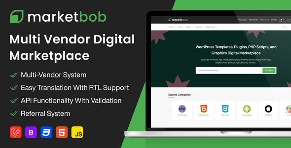 Marketbob (v2.3) Multi-Vendor Digital Marketplace - 多供应商数字市场平台