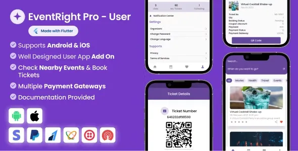 v2.2.0 User App for EventRight Pro Event Ticket Booking System – EventRight Pro活动门票预订系统的用户应用