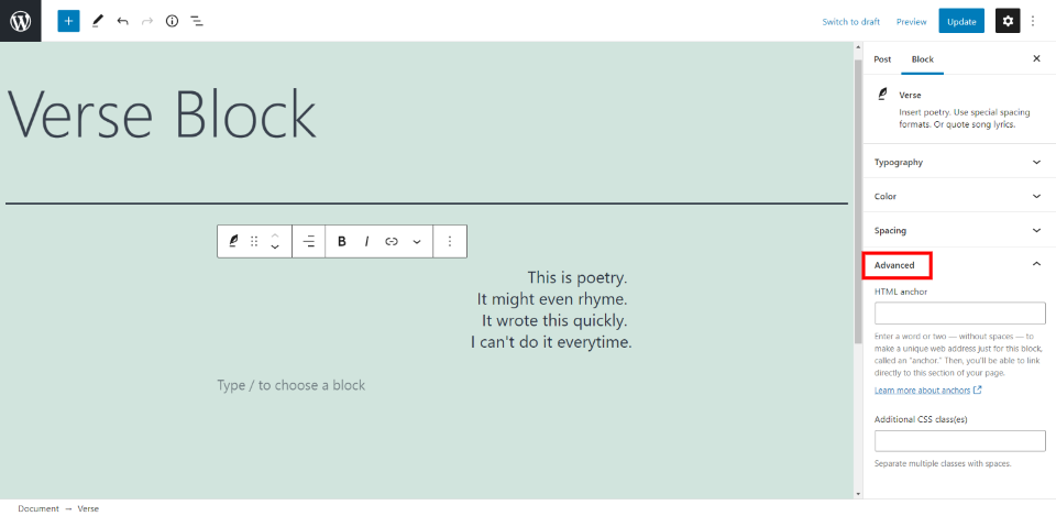 古腾堡编辑器教程:如何使用WordPress赞美诗块