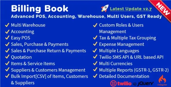 Billing Book 2.9.1 开心版 – 高级POS、库存、会计、仓库、多用户、GST就绪 PHP脚本