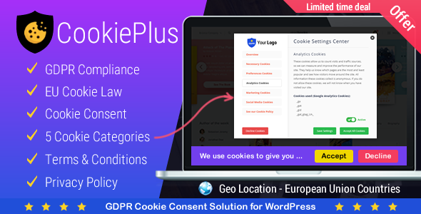 Cookie Plus GDPR 1.6.1 – WordPress的GDPR Cookie同意解决方案