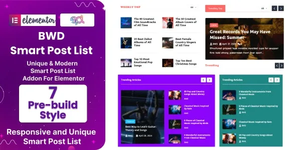 BWD Smart Post List Addon For Elementor v1.3.0 – Elementor智能文章列表插件