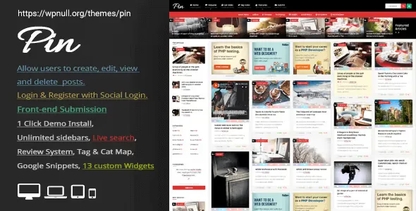 Pin (v6.9) Pinterest风格个人砖石博客前端提交WordPress主题