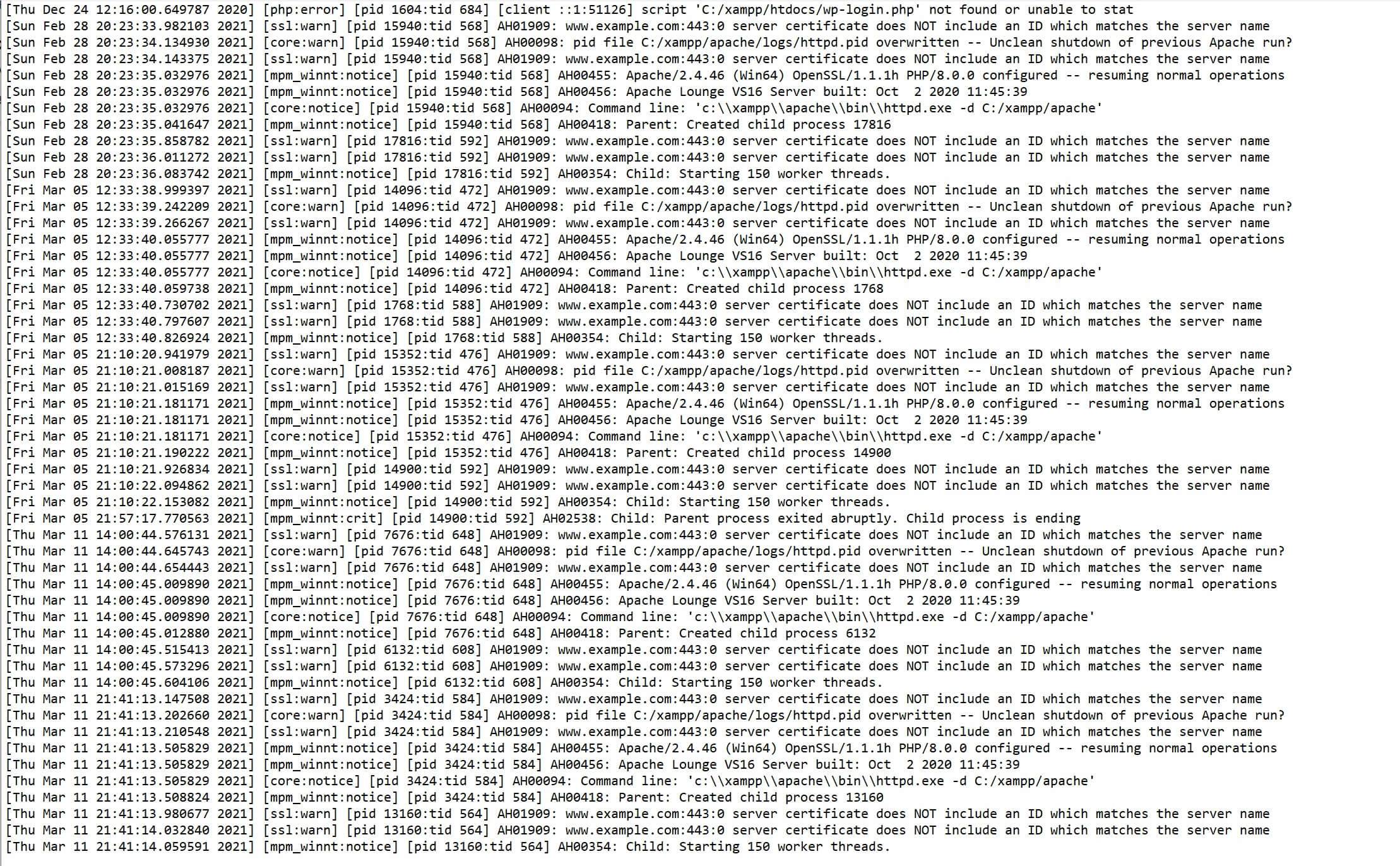 如何修复XAMPP的“服务器证书不包含匹配服务器名称的ID”错误