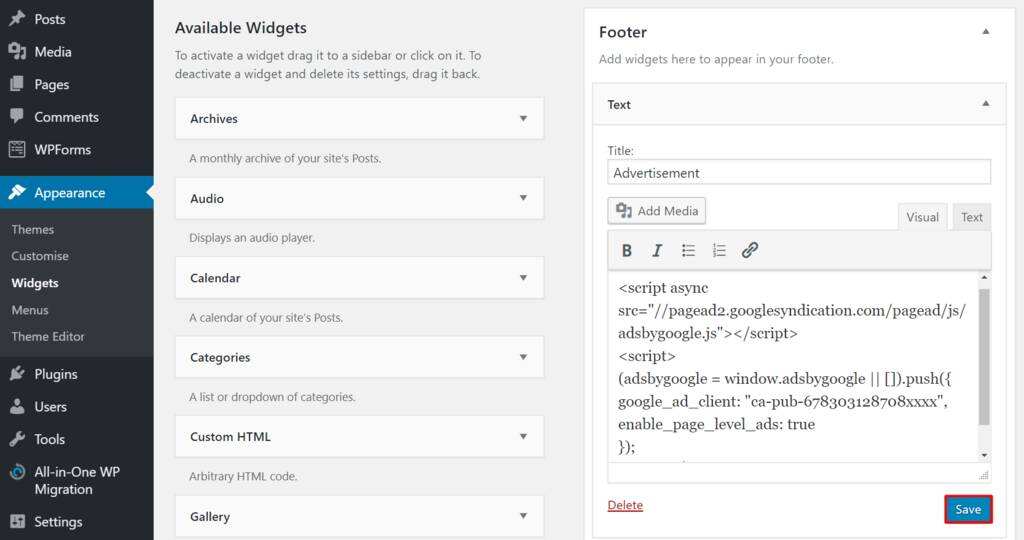 如何将AdSense广告代码添加到WordPress