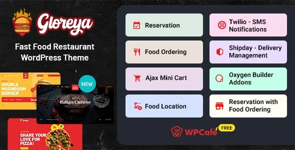 Gloreya (v2.0.9) 快餐店WordPress主题 – 快速食品网站模板