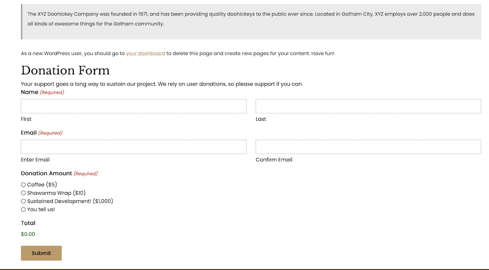 如何使用Gravity表单创建捐赠表单